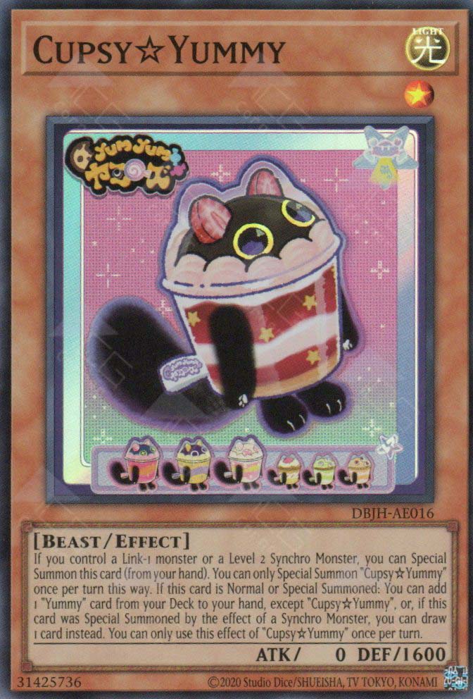 yummy cards yugioh JUSH-EN016 Cupsy Yummy : Ultra Rare 1st Edition Mint YuGiOh Card