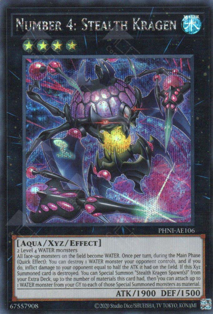 yugioh cards level 4 PHNI-AE106 Number 4: Stealth Kragen (SER) – TCG Corner