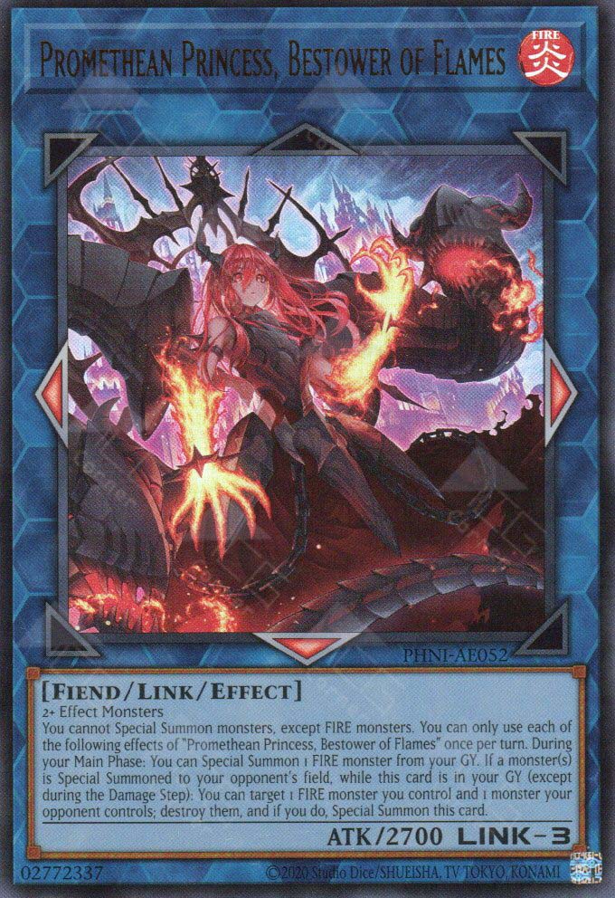 yugioh link card maker PHNI-AE052 Promethean Princess, Bestower of Flames (UR) – TCG Corner