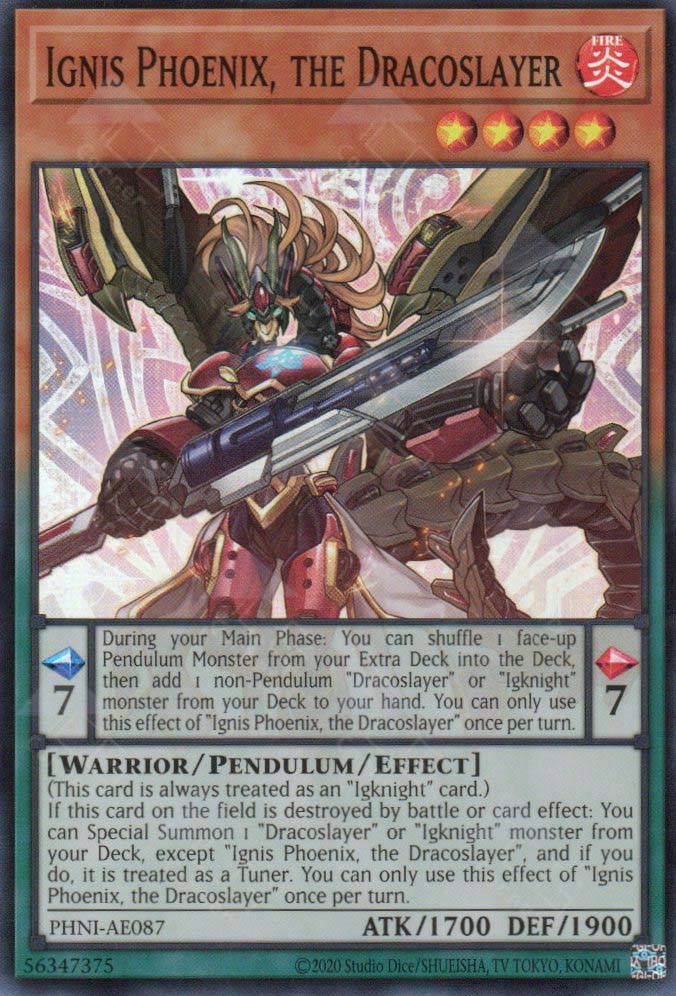 yugioh dracoslayer cards PHNI-AE087 Ignis Phoenix, the Dracoslayer (SR)