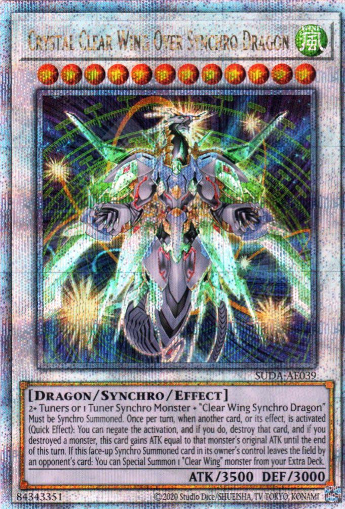 SUDA-EN039 Crystal Clear Wing Over Synchro Dragon : Quarter Century Secret Rare 1st Edition YuGiOh Card SUDA-EN039 Crystal Clear Wing Over Synchro Dragon : Quarter Century Secret Rare 1st Edition YuGiOh Card