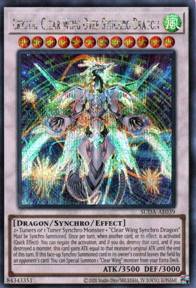 crystal card yugioh SUDA-EN039 Crystal Clear Wing Over Synchro Dragon : Quarter Century Secret Rare 1st Edition YuGiOh Card