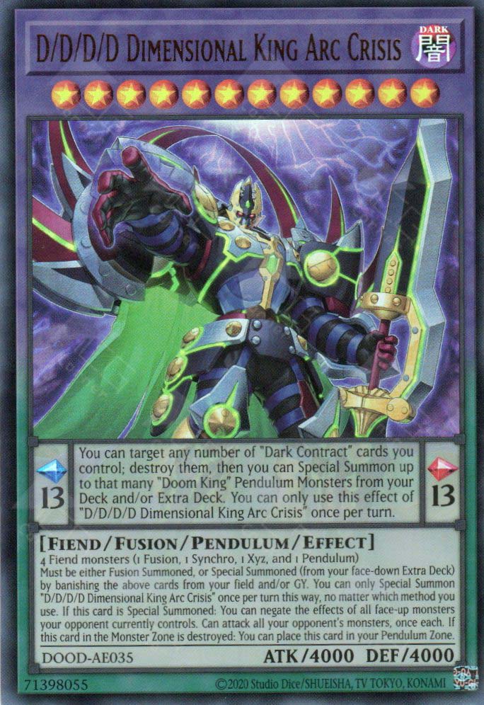 are pendulum monsters in the extra deck DOOD-AE035 D/D/D/D Dimensional King Arc Crisis (UR) – TCG Corner