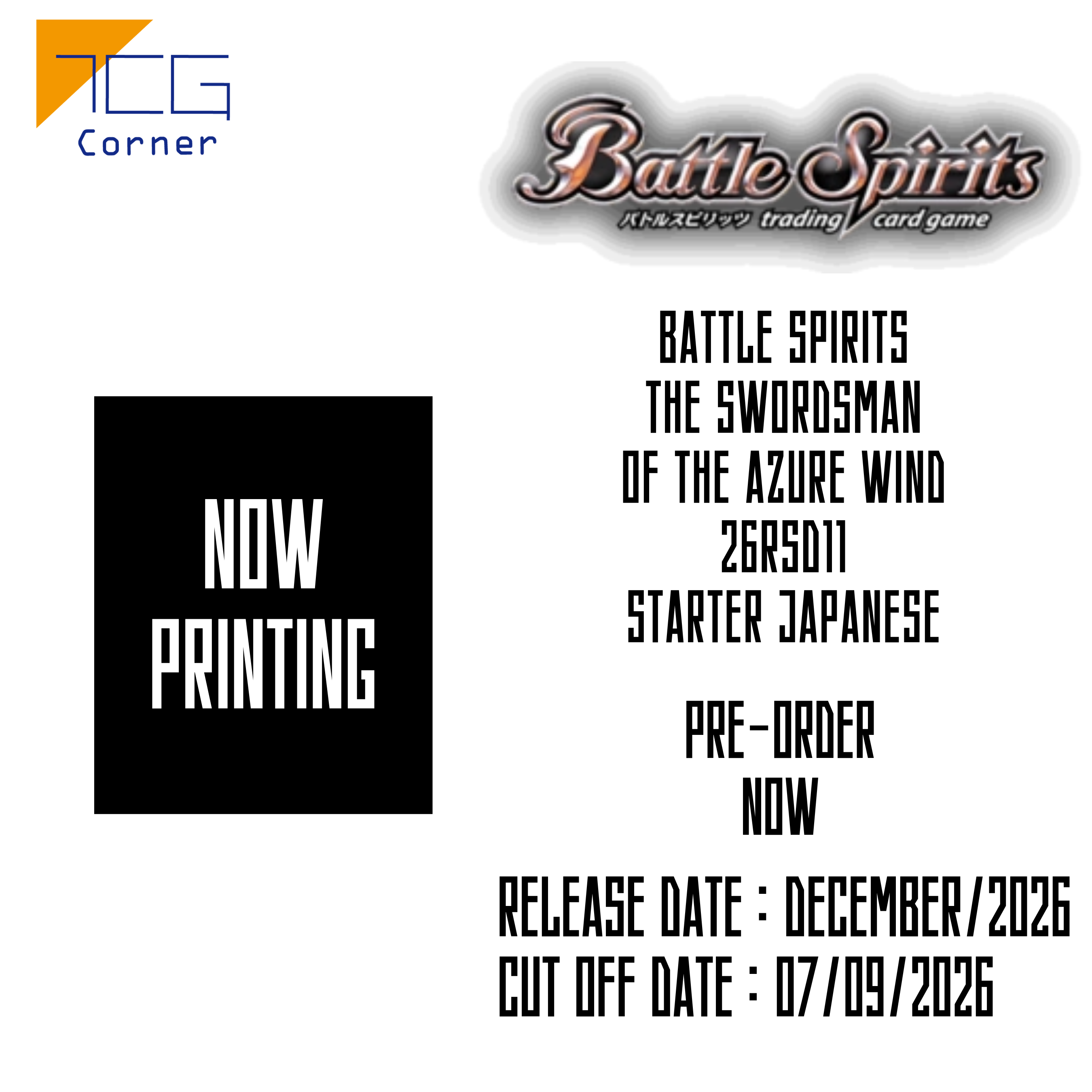 Battle Spirits The Swordsman of the Azure Wind 26RSD11 Starter Japanese Pre-Order